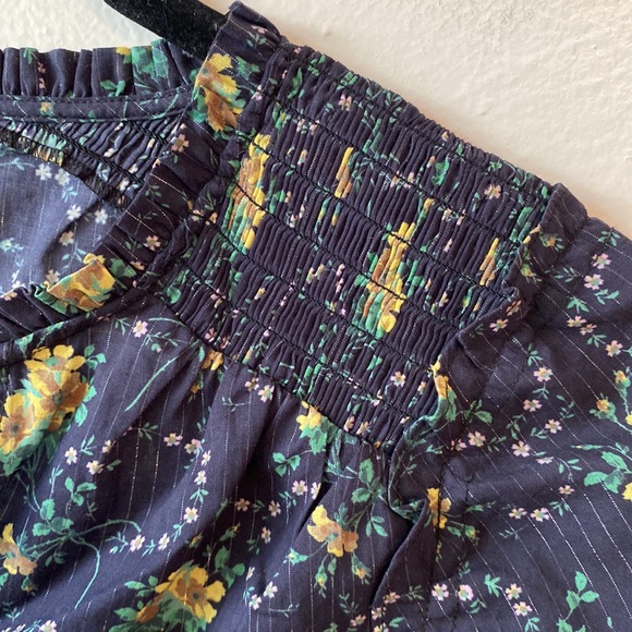 PAIGE dark blue floral lightweight cotton blouse size Small - Picture 7 of 8